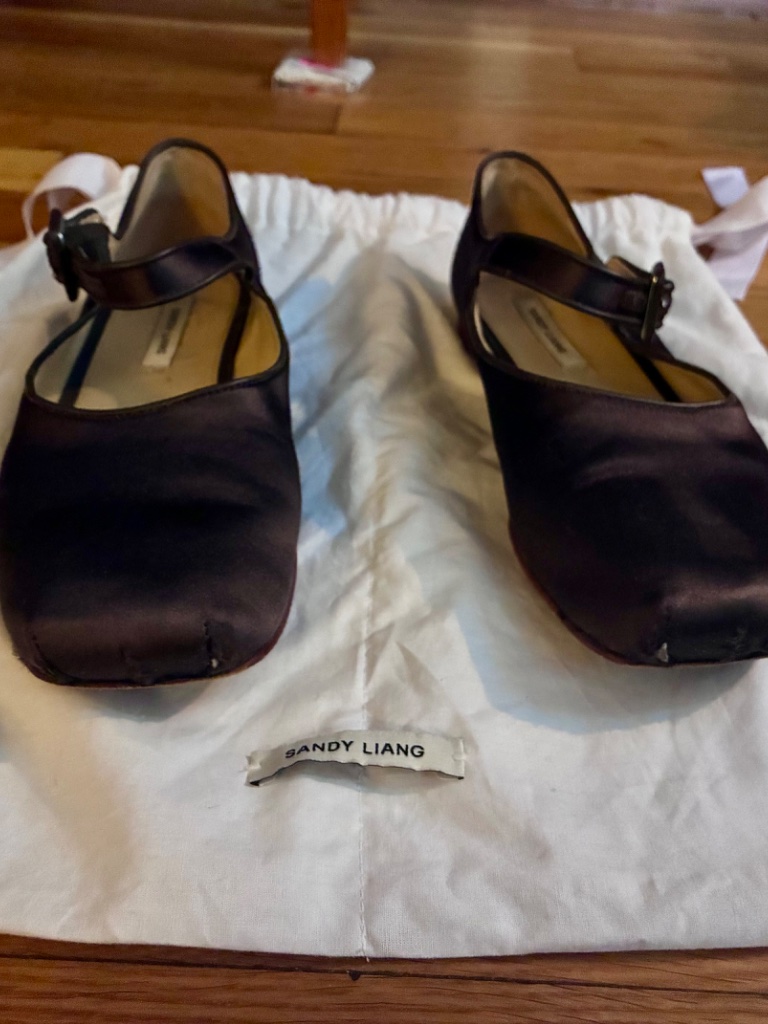 Sandy Liang Brown Satin Mary Jane Flats — image 4 of 5